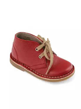 Red Leather Kids Lace Up Boots