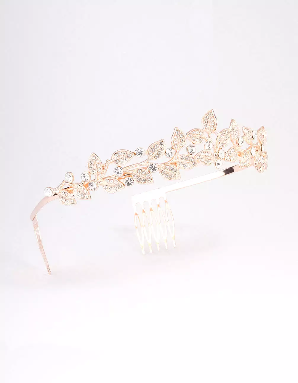 Rose Gold Diamante Leafy Tiara