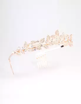 Rose Gold Diamante Leafy Tiara