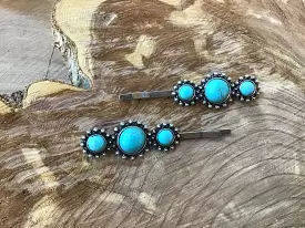 Round Stone Turquoise Bobby Pin Set