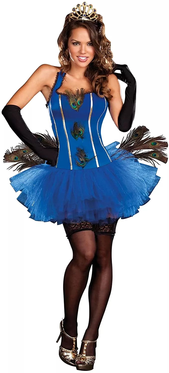 Royal Peacock Adult Costume w/Corset, Tutu & Tiara - Women's Medium