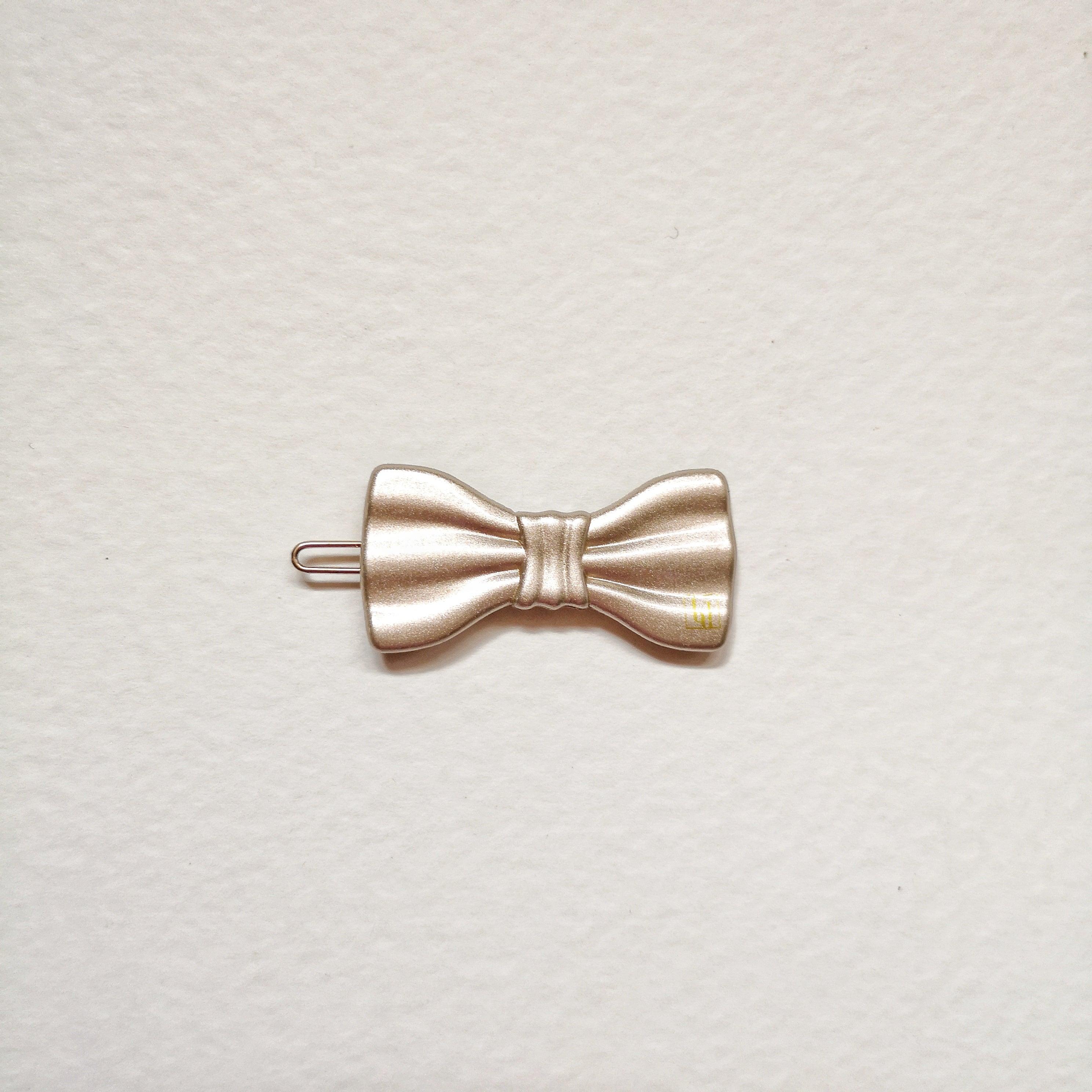 Small bow clip-Beige gloss