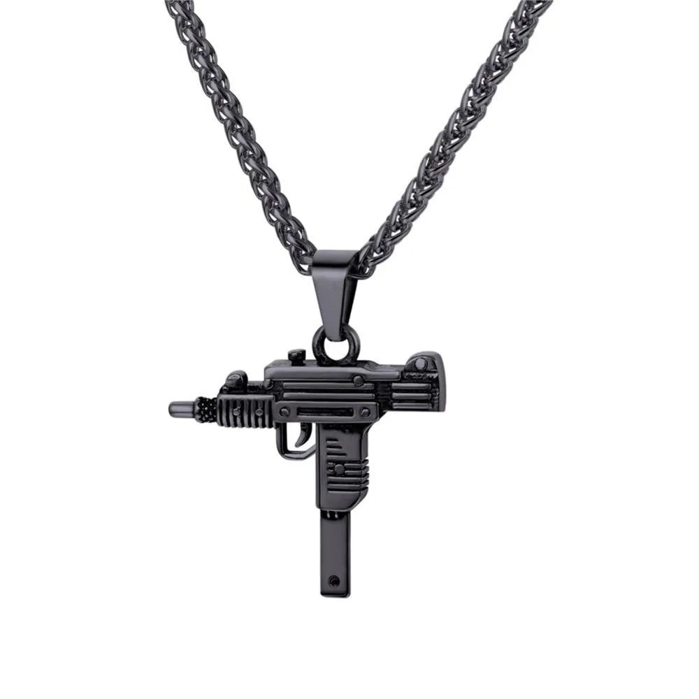 Stylish New Hip Hop Black Gun Shape Stainless Steel Necklace Pendant