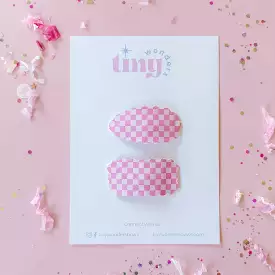 Tiny Wonders - Pink Checkered Teardrop Snap Clip