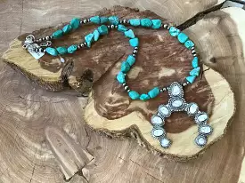 Turquoise & White Squash Blossom Necklace