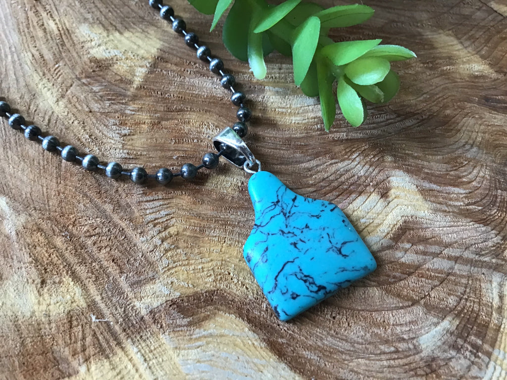 Turquoise Stone Ear Tag Necklace