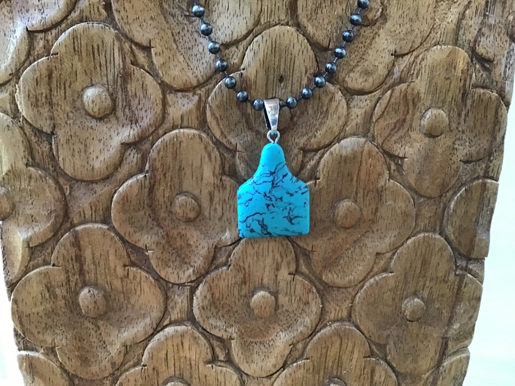 Turquoise Stone Ear Tag Necklace