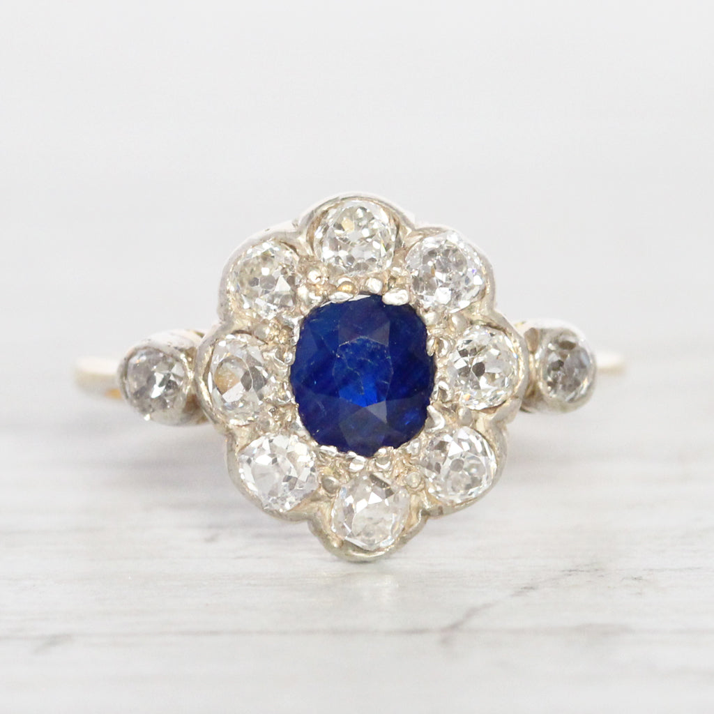 Victorian 0.60 Carat Sapphire and Old Cut Diamond Cluster