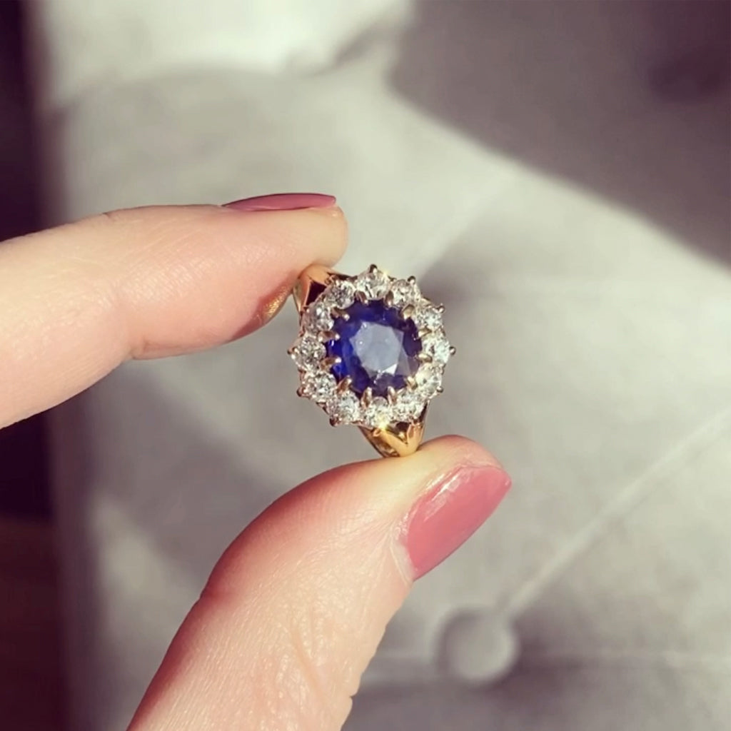 Victorian 1.50 Carat Sapphire and Old Cut Diamond Round Cluster