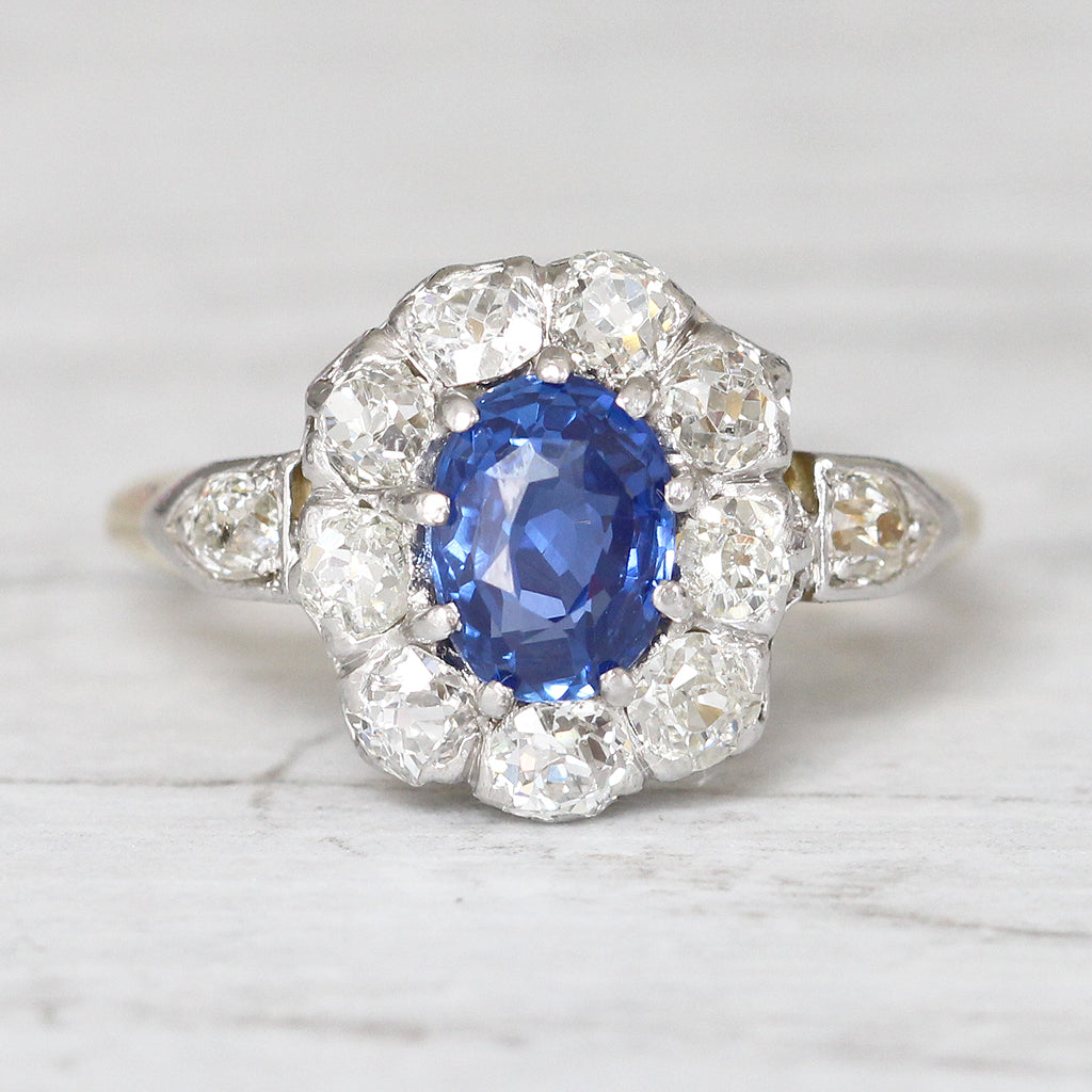 Victorian 1.79 Carat Ceylon Sapphire and Old Cut Diamond Cluster