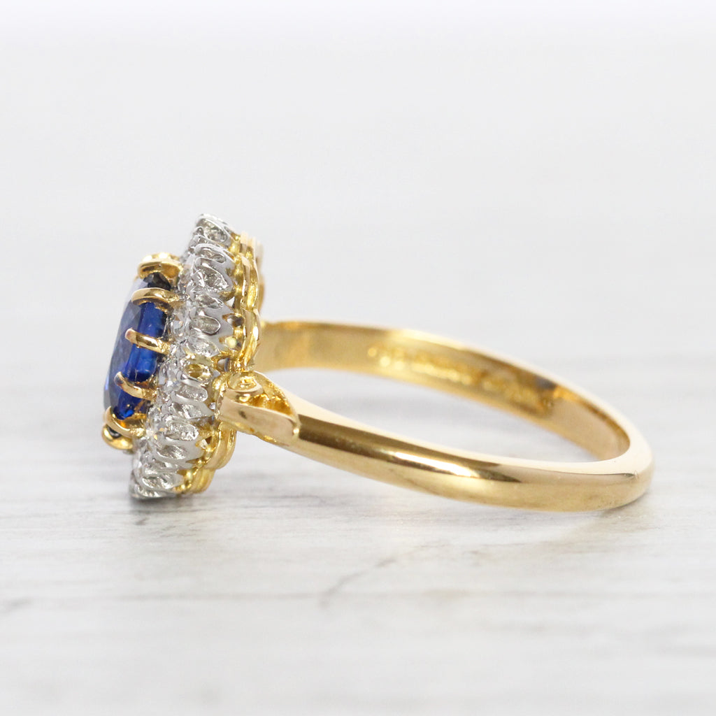 Victorian Style 1.37 Carat Sapphire and Old Cut Diamond Cluster