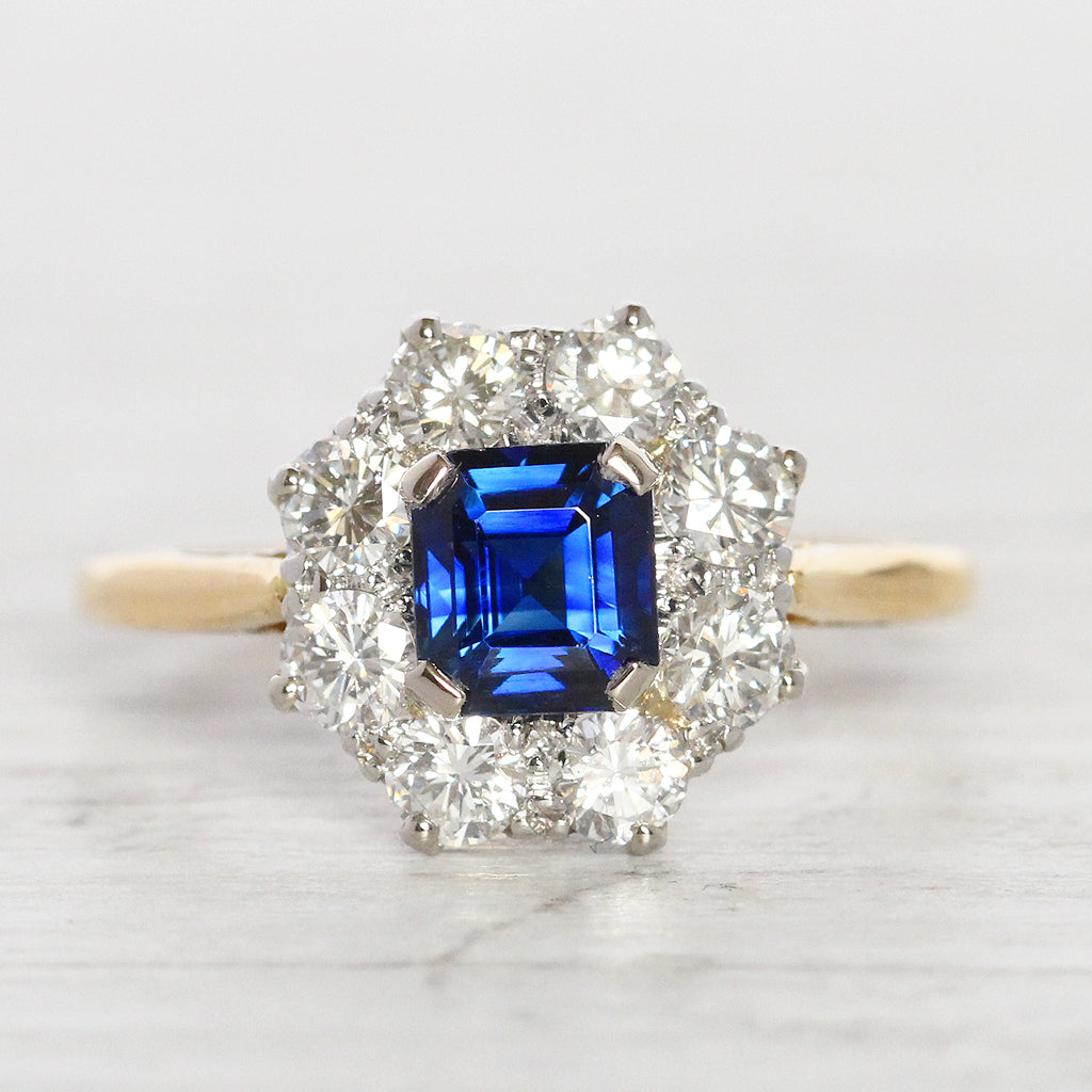 Vintage 1.25 Carat Sapphire and Diamond Cluster