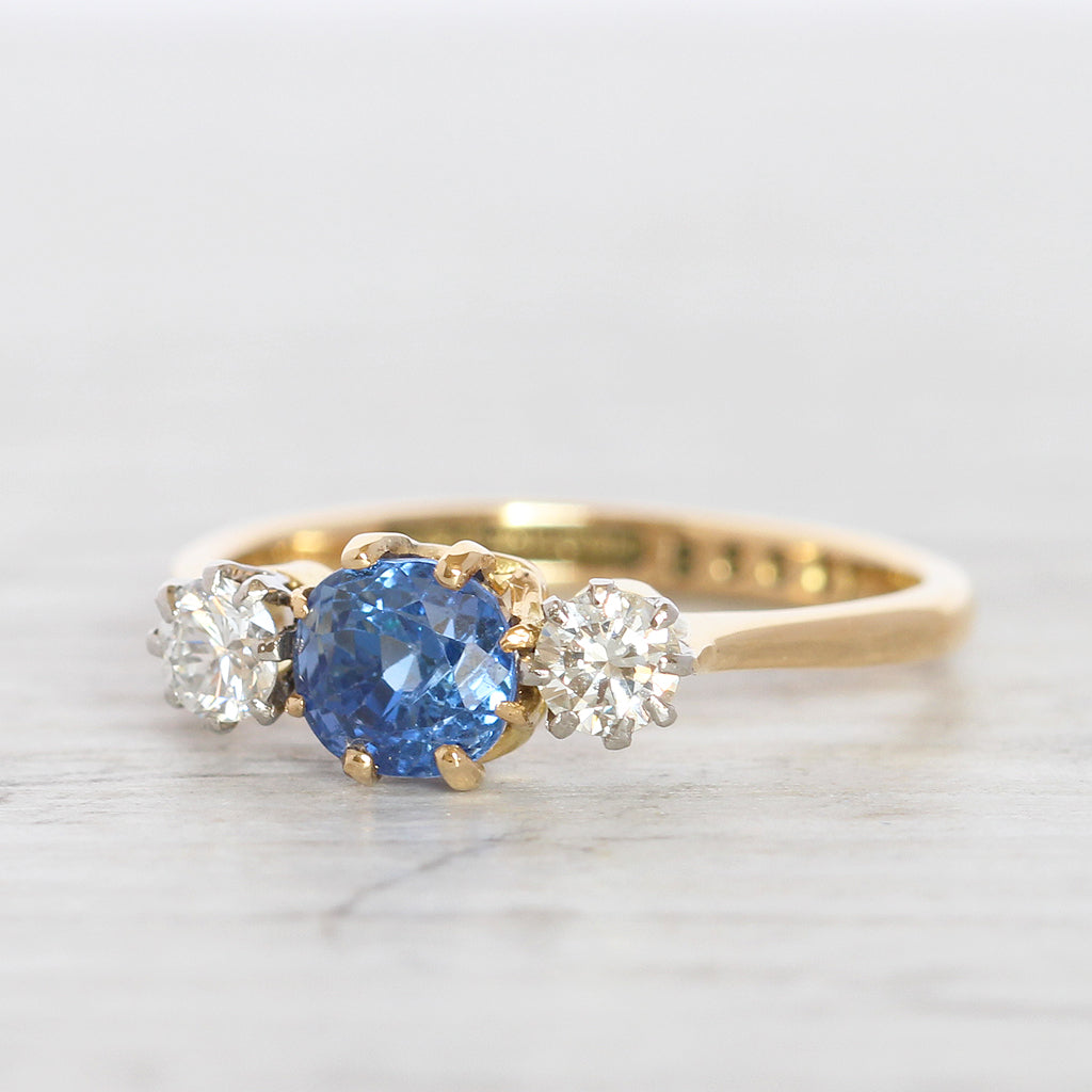 Vintage Sapphire and Diamond Three Stone