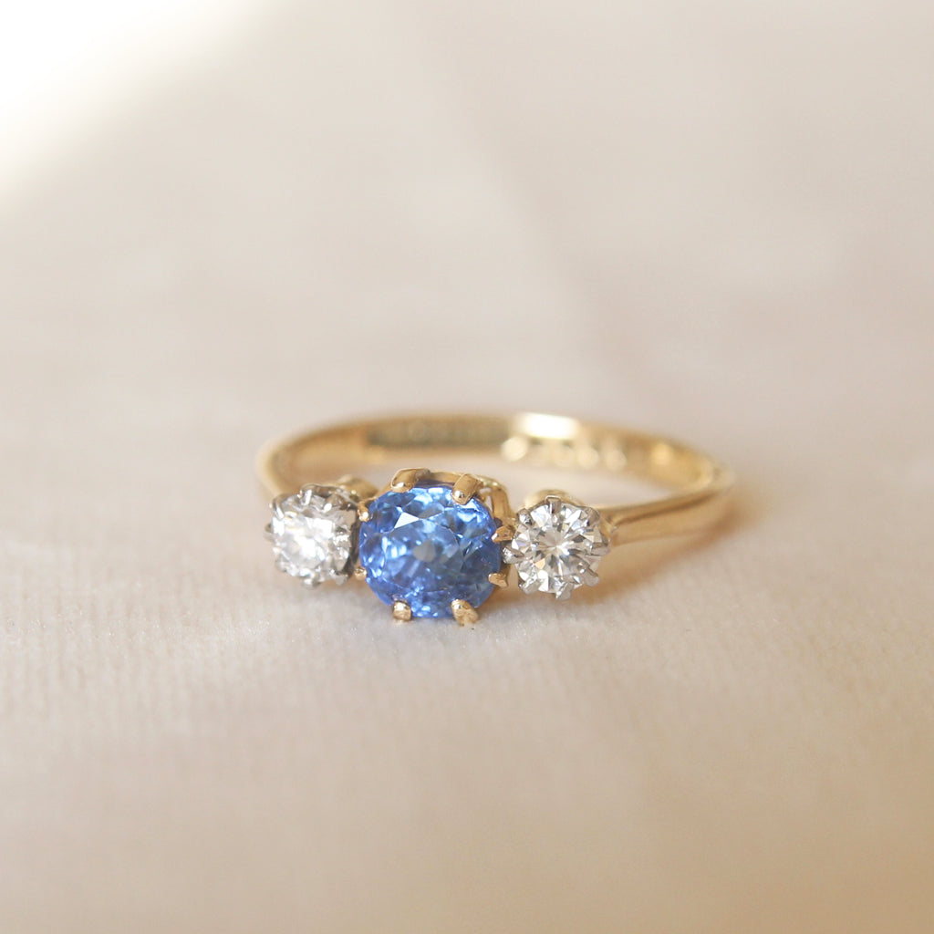 Vintage Sapphire and Diamond Three Stone