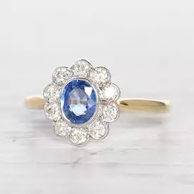 Vintage Style 0.60 Carat Cornflower Blue Sapphire and Diamond Cluster