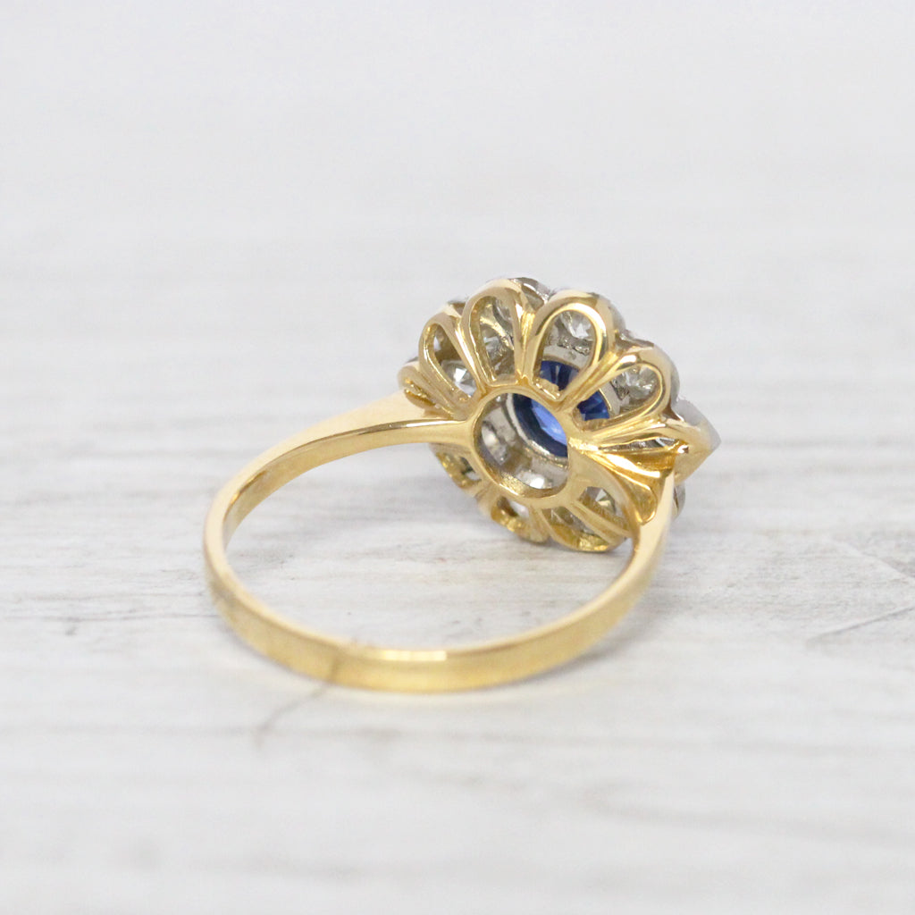 Vintage Style 1.10 Carat Sapphire and Old Cut Diamond Cluster