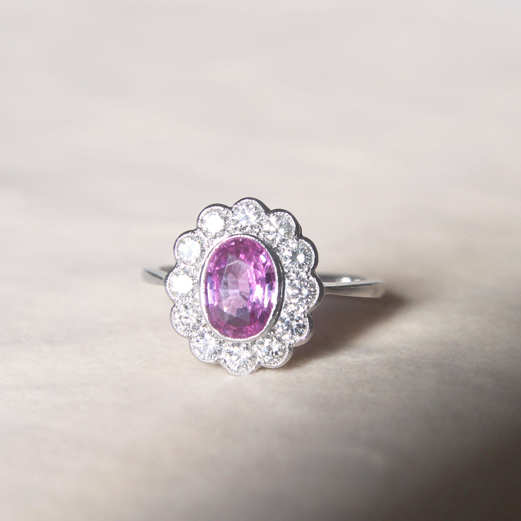 Vintage Style 1.55 Carat Pink Sapphire and Diamond Cluster