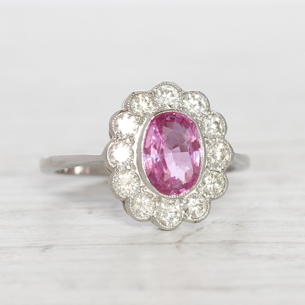 Vintage Style 1.55 Carat Pink Sapphire and Diamond Cluster