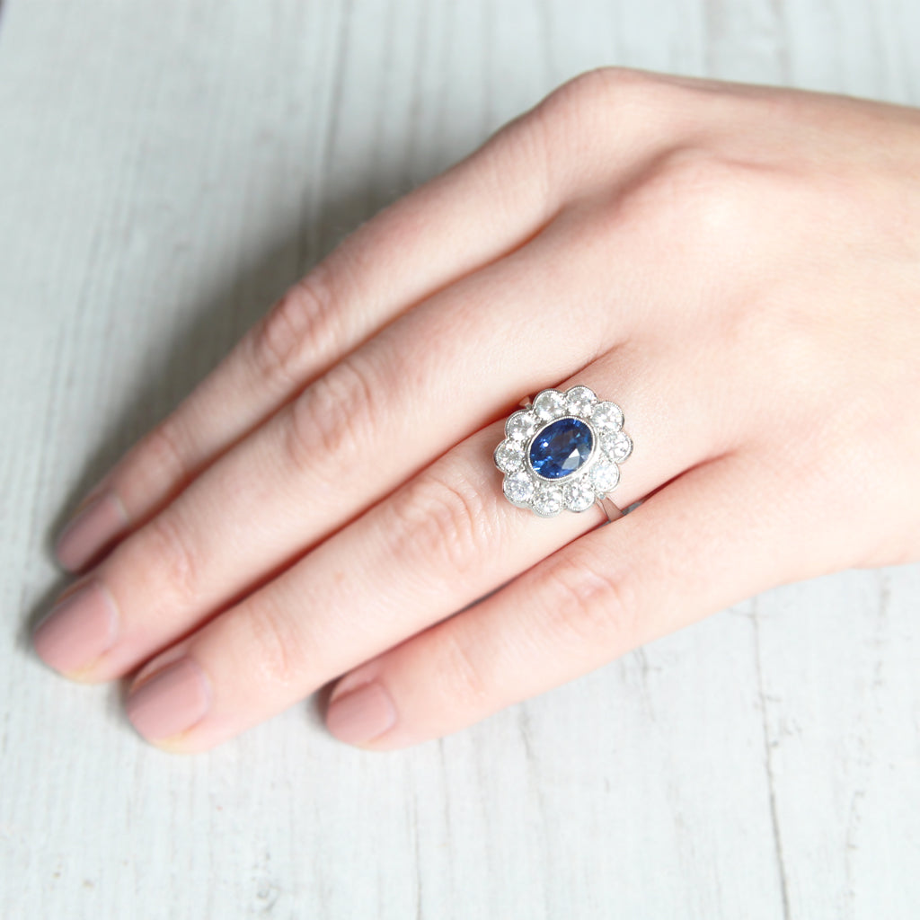 Vintage Style 1.70 Carat Sapphire and Diamond Cluster