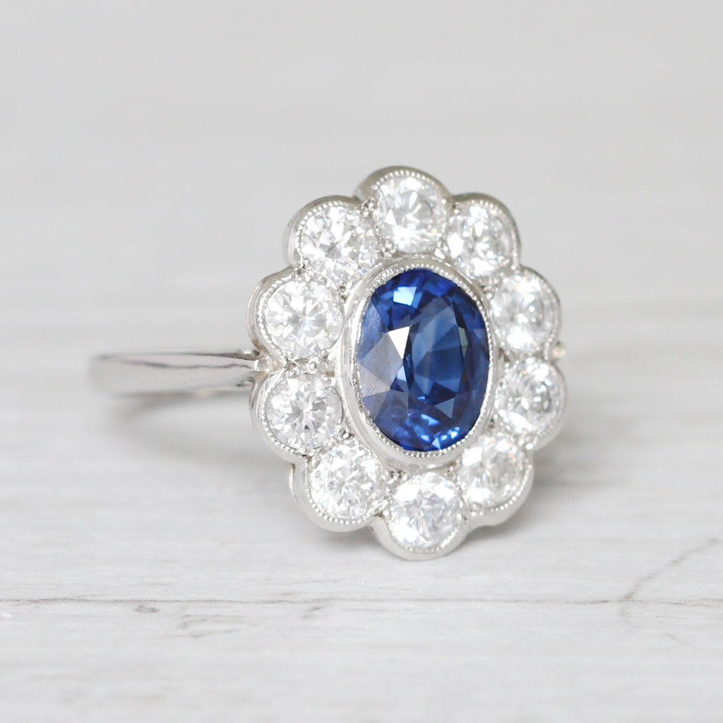 Vintage Style 1.70 Carat Sapphire and Diamond Cluster