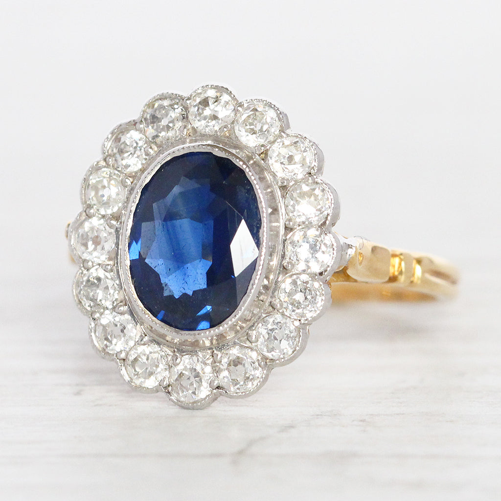 Vintage Style 3 Carat Sapphire and Diamond Cluster