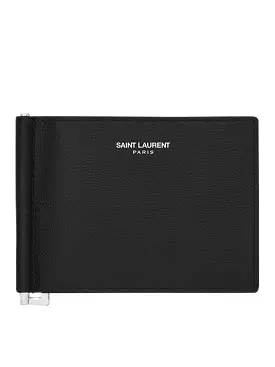 WALLET MONEY CLIP SAINT LAURENT PARIS BLACK TEXTURED LEATHER