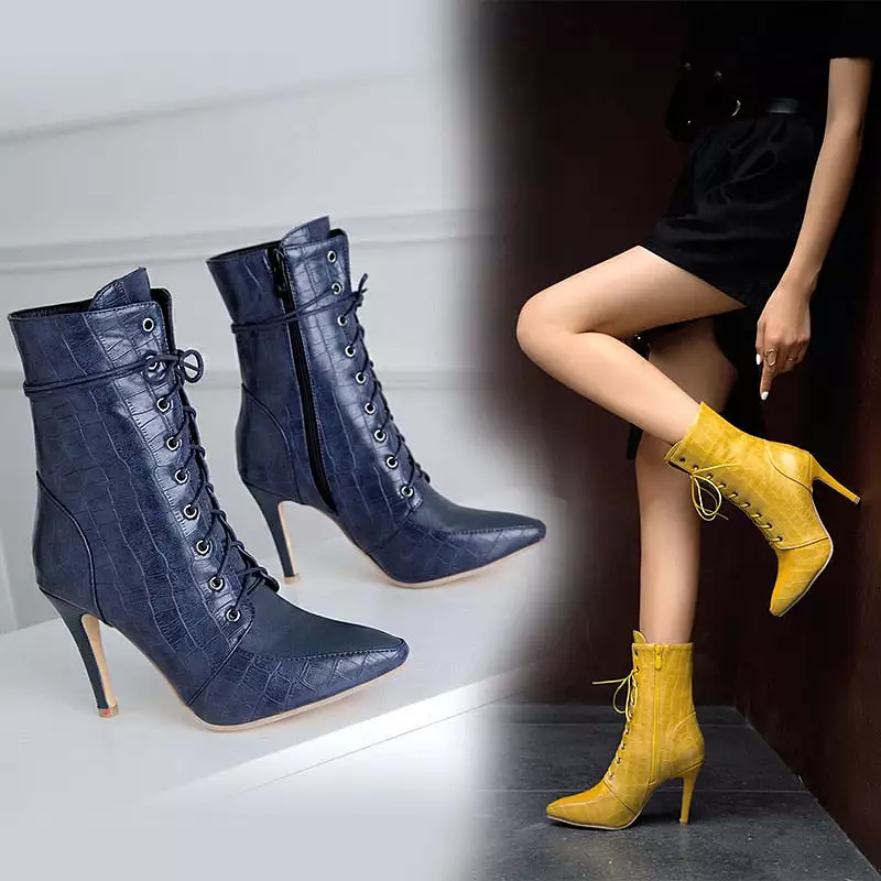 Women Ankle Boots Sexy Thin High Heel Winter Shoes Woman Fashion Zipper Warm Short Boot Office Footwear Size 34-43