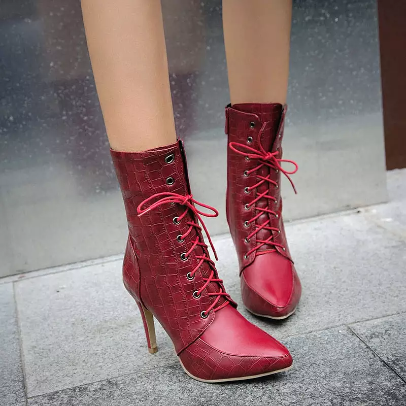 Women Ankle Boots Sexy Thin High Heel Winter Shoes Woman Fashion Zipper Warm Short Boot Office Footwear Size 34-43