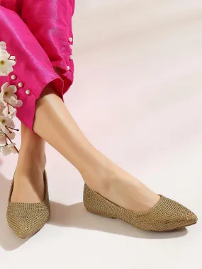 Women Antique-Coloured Embellished Ballerinas Flats