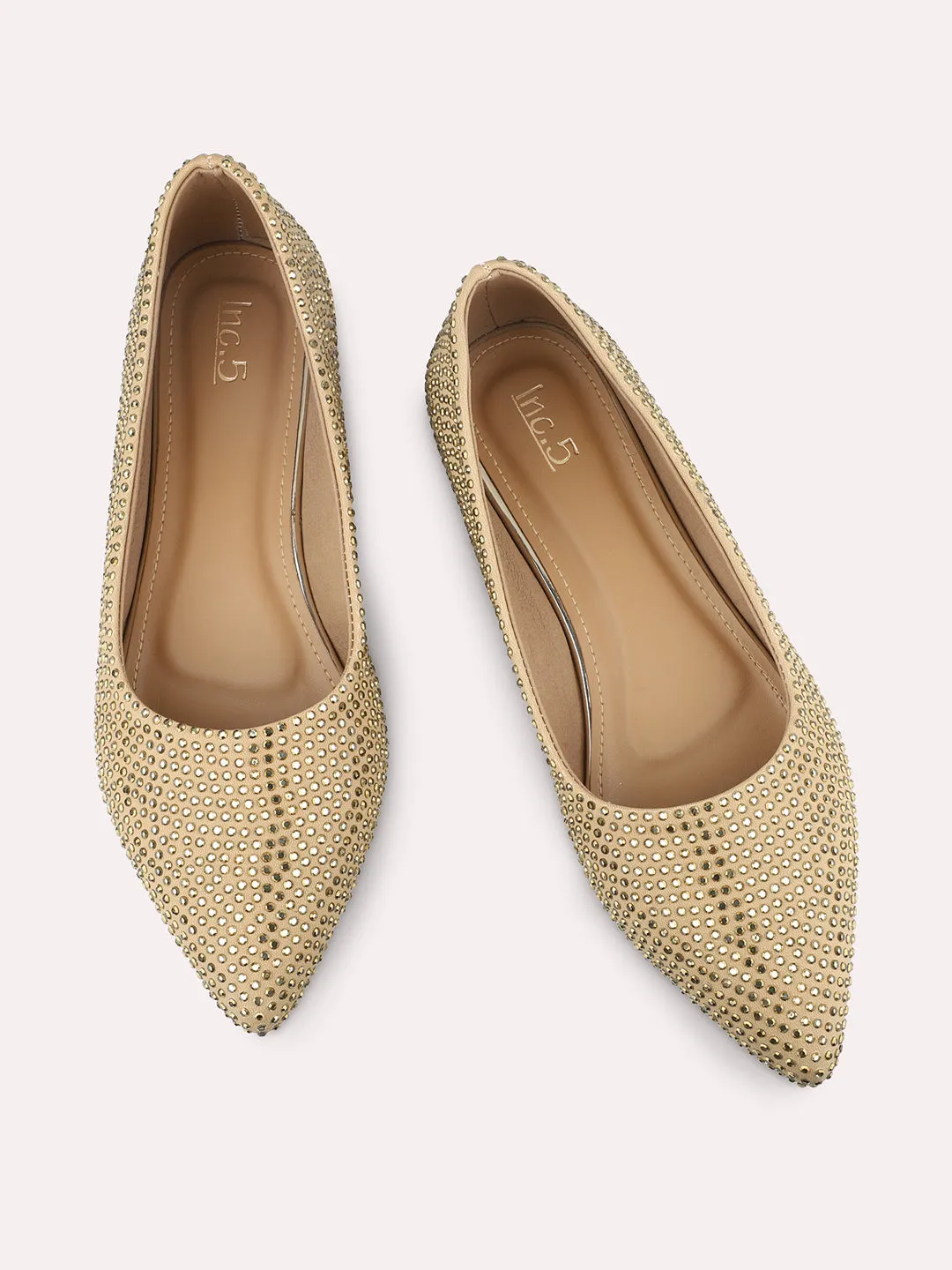 Women Antique-Coloured Embellished Ballerinas Flats