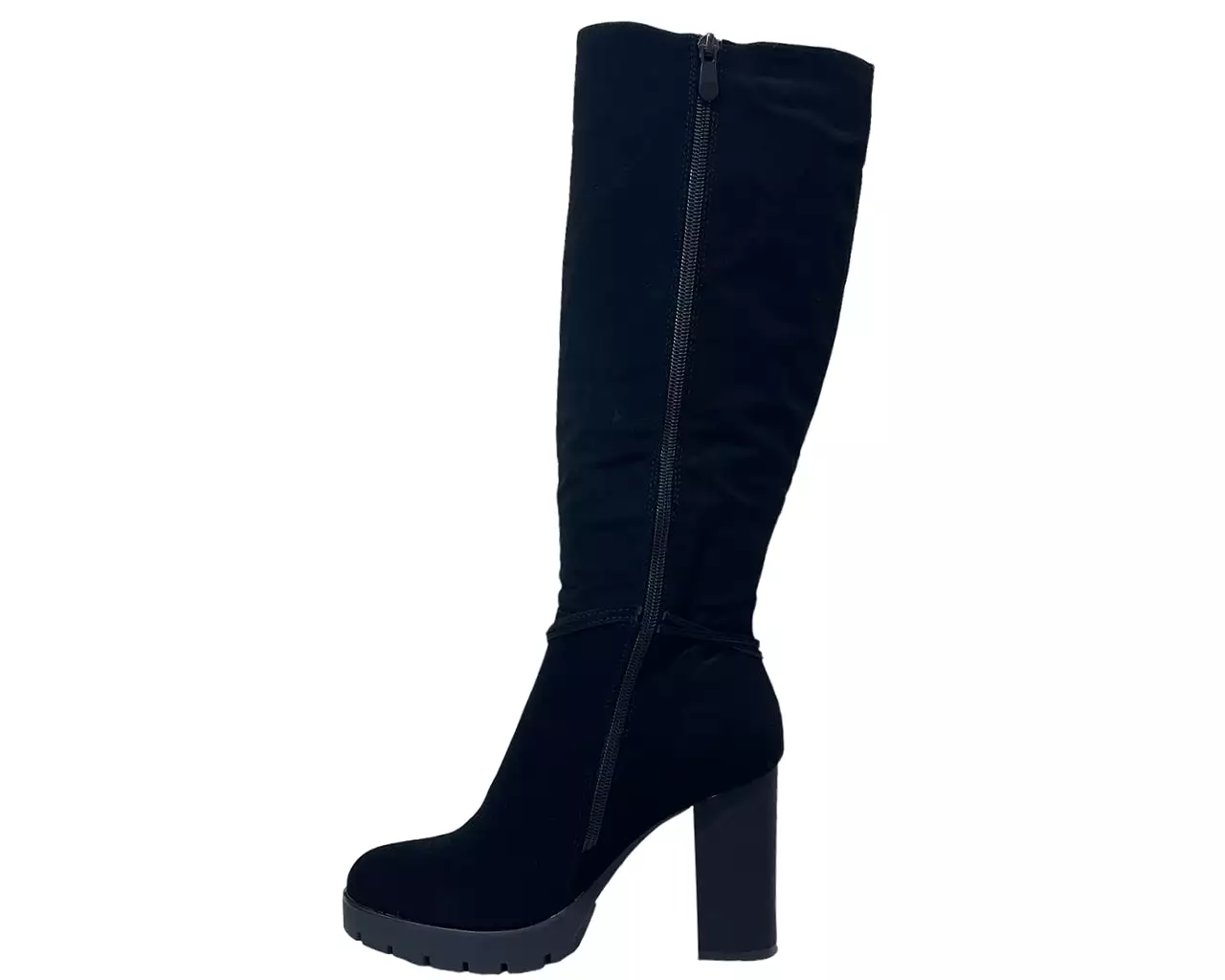 Women's Block Heels Zip Diamante Knee High Boots