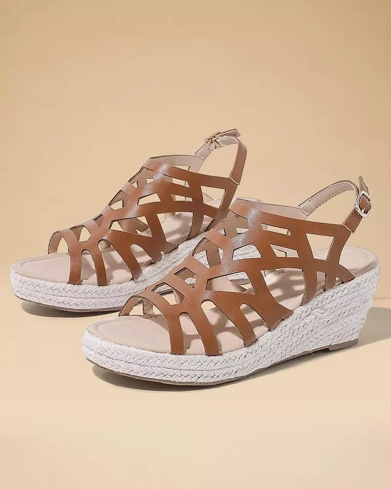 Women's Braided Hemp Rope Wedge Heel Adjusting Buckle Sandals