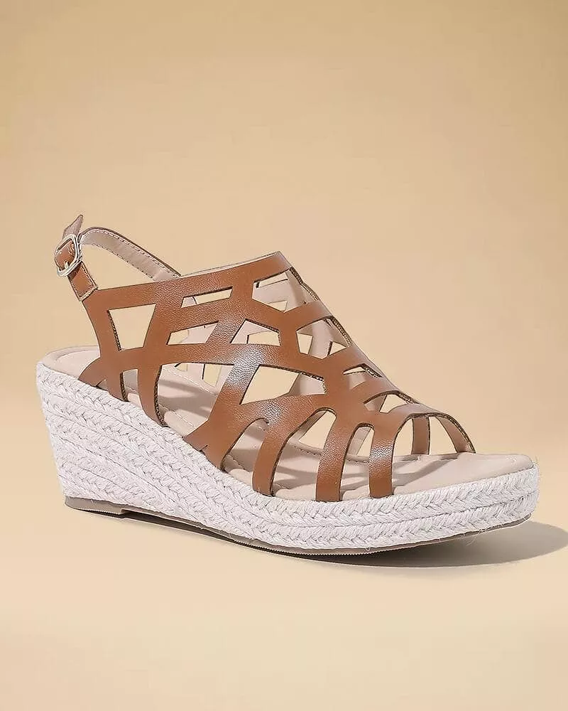 Women's Braided Hemp Rope Wedge Heel Adjusting Buckle Sandals