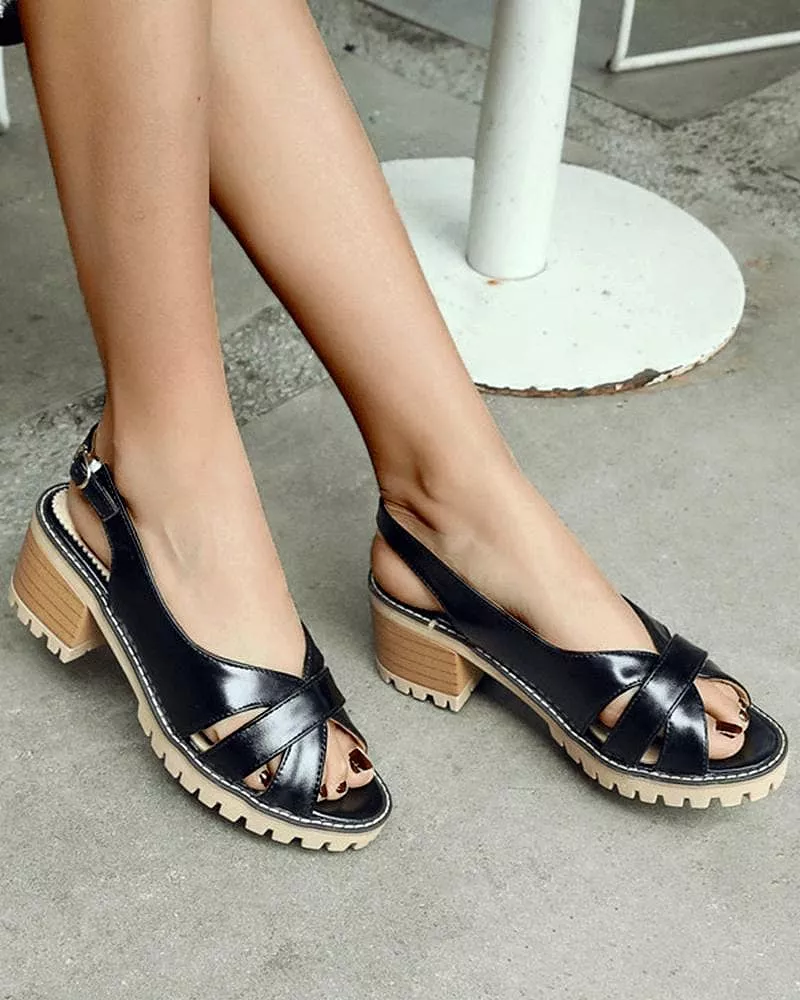 Women's Casual Daily Adjusting Buckle Chunky Heel Sandals