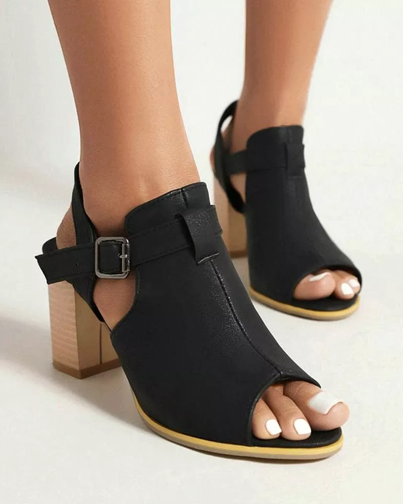 Women's Casual Peep Toe Adjusting Buckle Med Heel Sandals