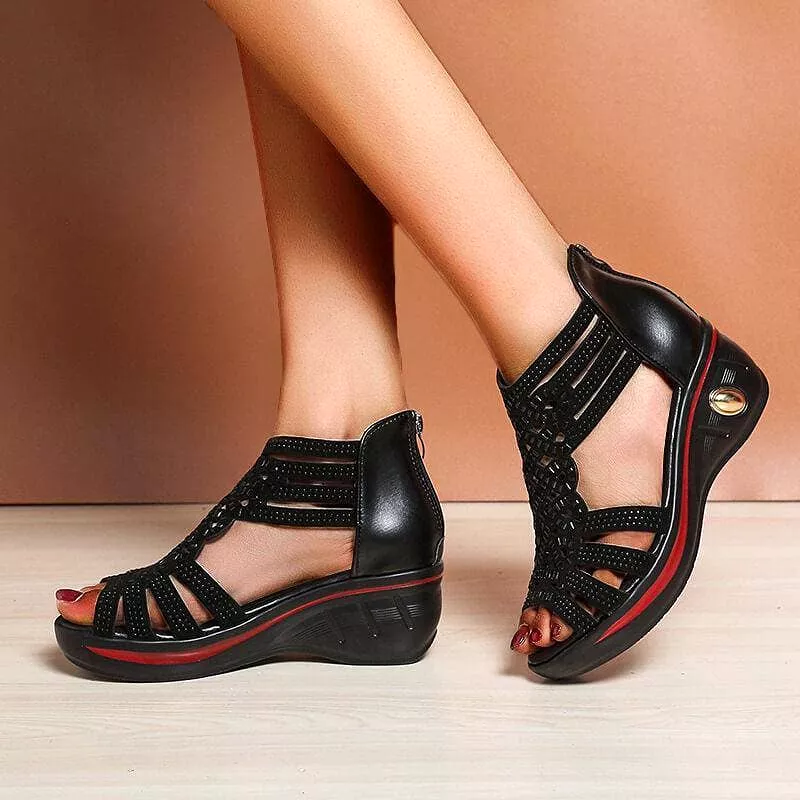 Women's Elegant Daily Rhinestone Hollow-out Wedge Sandals