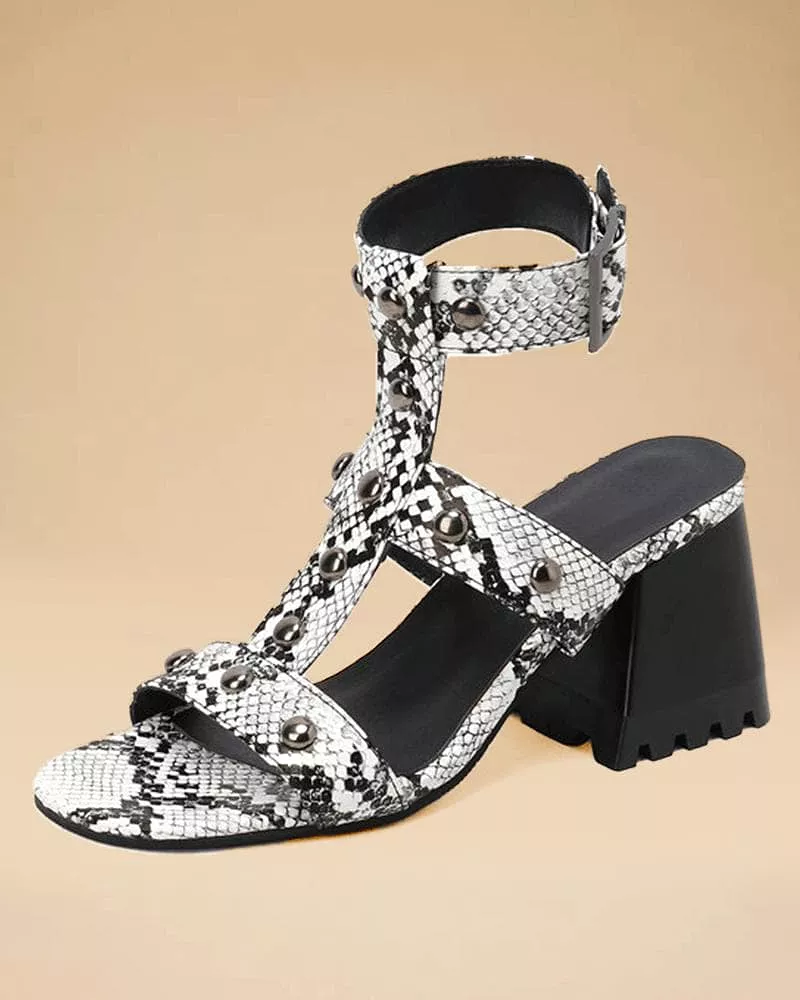 Women's Elegant Rivet Adjusting Buckle Block Heel Sandals