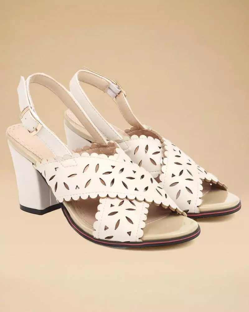 Women's Flower Hollow-out Adjusting Buckle Block Heel Sandals