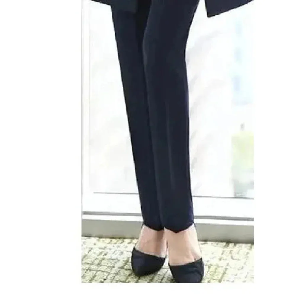 Women's Navy Blue Winter Formal Solid Pattern Vest Mid Waist Pants Set